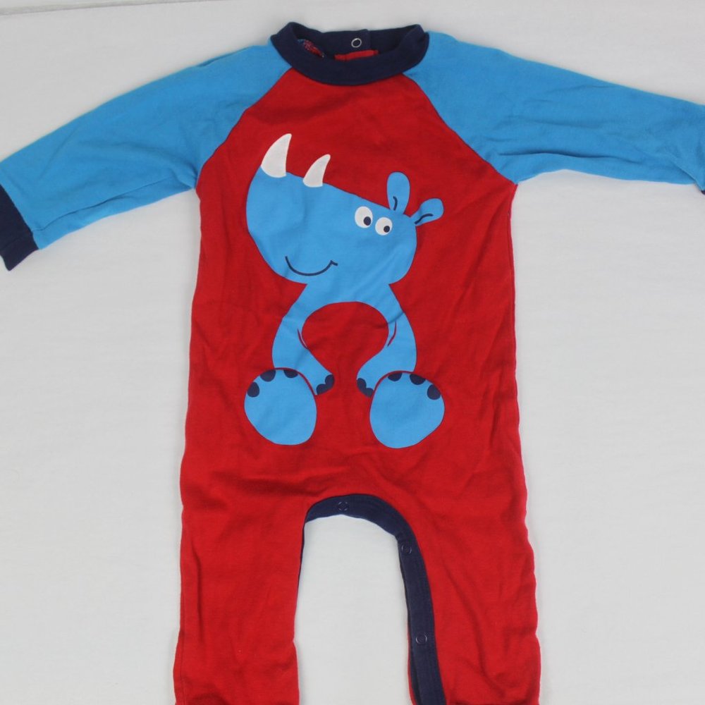 Gerber Blue Red Long Sleeve Bodysuit with Happy Rhino